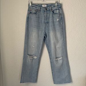 Pistola High Rise Distressed Wide Leg Straight Raw Hem Light Blue Denim Size 27